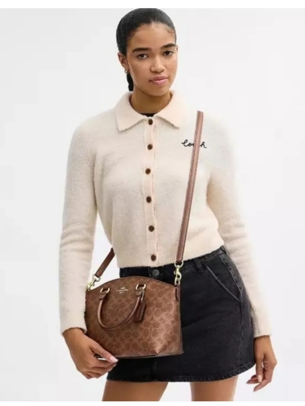 Coach Sadie Satchel Crossbody Bag in Metallic Signature Coated Canvas - Picture 13 of 16